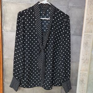 Investments Black and White Polka Dot Blouse Size Medium